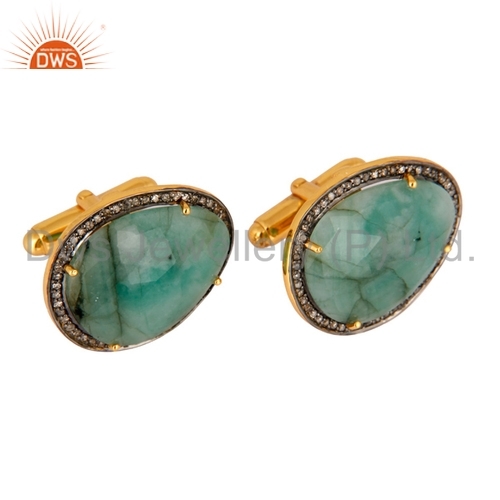 925 Silver Gold Plated Pave Diamond Cufflinks