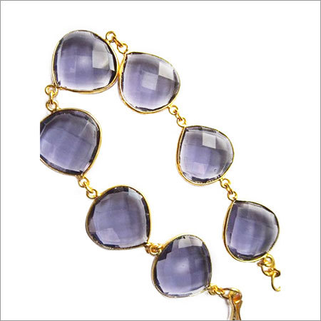 amethyst  pear 7 pcs connectors  gold plated bracelet 7.5 inch 