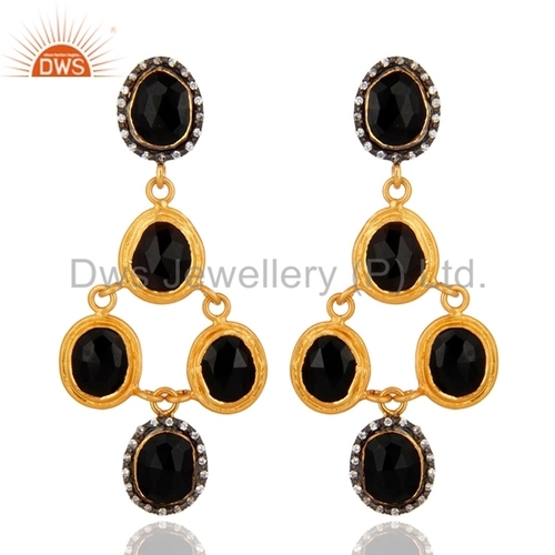 Zircon Black Onyx Gemstone Dangle Earrings Jewelry
