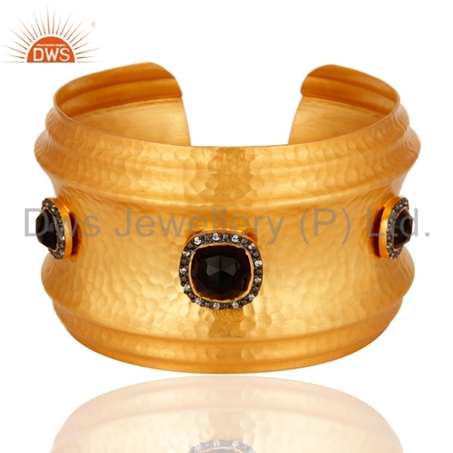 925 Silver Gold Plated Smokey Cuff Bracelet