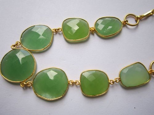 prehnite chalcedony  7 pcs connectors  gold plated bracelet 7.5 inch 