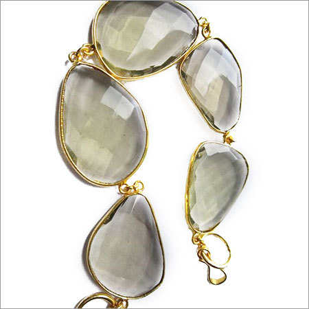 White Lemon Quartz 5 Pcs Connectors  Gold Plated Bracelet 7.5 Inch 