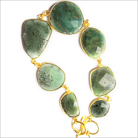 Green Chrysoprase7 Pcs Connectors  Gold Plated Bracelet 7.5 Inch 