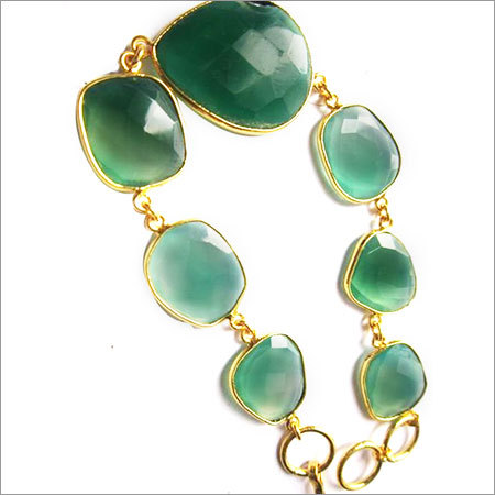 green onyx 7 pcs connectors  gold plated bracelet 7.5 inch 