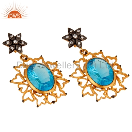 Blue Topaz Gold Plated Earring
