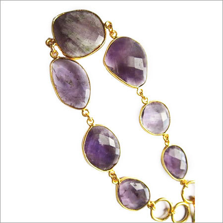 Bio amethyst  7 pcs connectors  gold plated bracelet 7.5 inch 