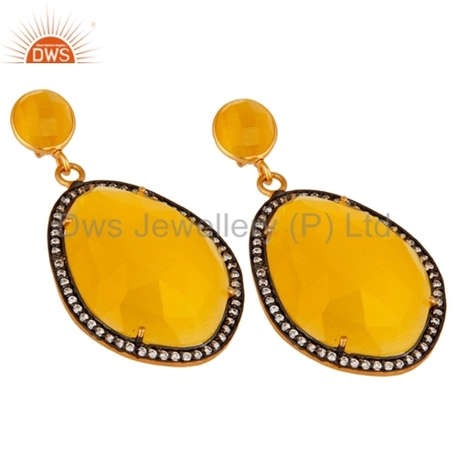 Yellow Moonstone Gold plated Brass Earrings