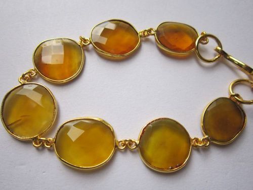 yellow chalcedony 7 pcs connectors  gold plated bracelet 7.5 inch 