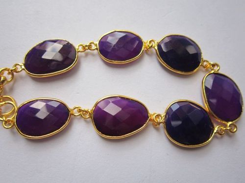 purple chalcedony 7pcs connectors  gold plated bracelet 7.5 inch 