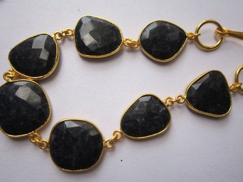 blue ssapphire 7pcs connectors  gold plated bracelet 7.5 inch 