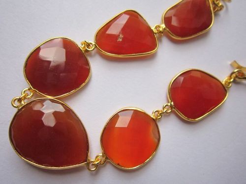 carnelian 7pcs connectors  gold plated bracelet 7.5 inch 