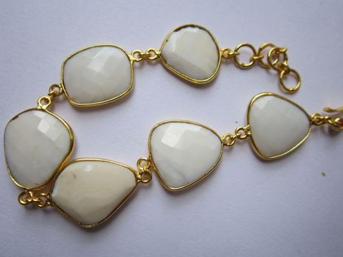 white agate 7pcs connectors  gold plated bracelet 7.5 inch 
