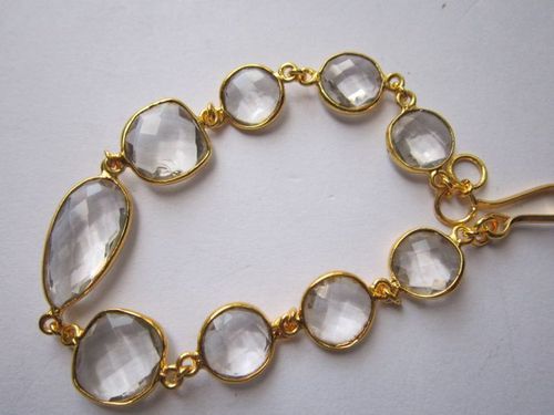 crystal quartz 9pcs connectors  gold plated bracelet 7.5 inch 