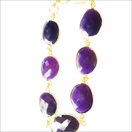 purple chalcedony 7pcs connectors  gold plated bracelet 7.5 inch 
