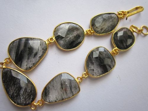 rutile quartz 7pcs connectors  gold plated bracelet 7.5 inch 