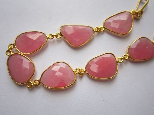 pink chalcedony 7pcs connectors  gold plated bracelet 7.5 inch 
