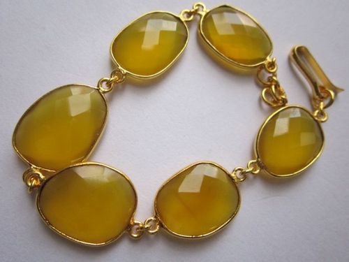 yellow chalcedony 6pcs connectors  gold plated bracelet 7.5 inch 