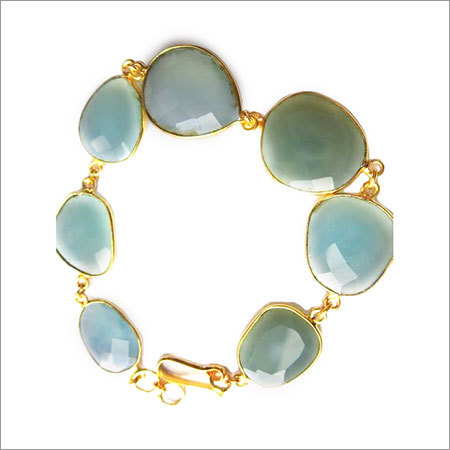 aqua chalcedony 7pcs connectors  gold plated bracelet 7.5 inch 