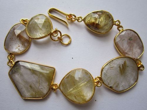 Golden & Red Rutile 7Pcs Connectors Gold Plated Bracelet 7.5 Inch Weight: 5-20 Grams (G)