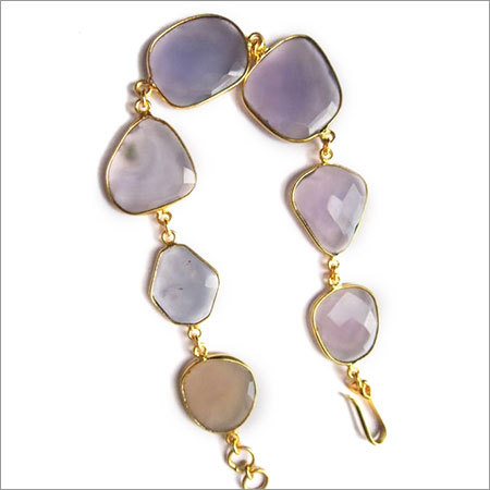 amethyst & pink quartz 7pcs connectors  gold plated bracelet 7.5 inch 