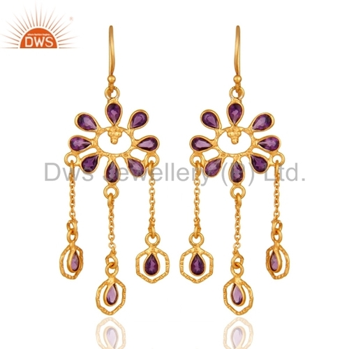Natural Amethyst Gemstone Designer Silver Earrings Jewelry Gender: Women