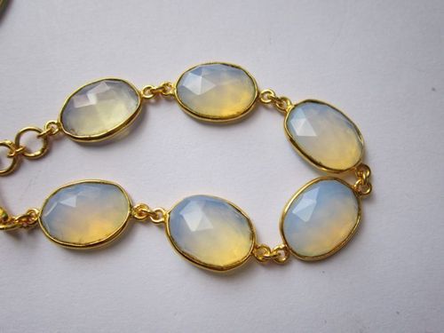 fire opal 6pcs connectors  gold plated bracelet 7.5 inch 