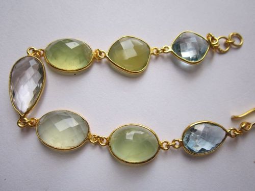 fire opal 6pcs connectors  gold plated bracelet 7.5 inch 