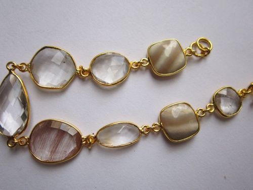 multi stone 8 pcs connectors  gold plated bracelet 7.5 inch 