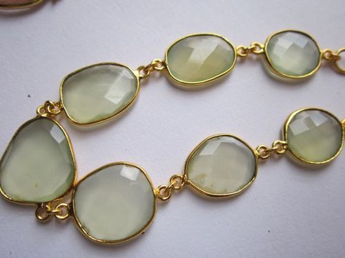 light green chlcedony 7 pcs connectors  gold plated bracelet 7.5 inch 