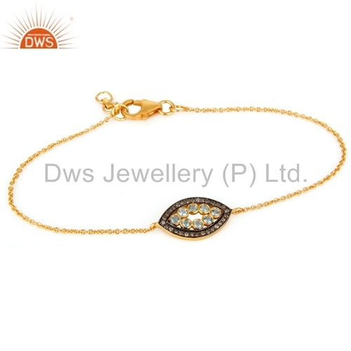18K Gold Plated Sterling Silver Pave Diamond & Blue Topaz Bracelet