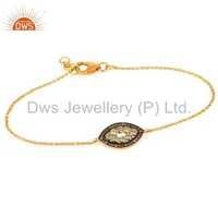 18k Gold Plated Sterling Silver Pave Diamond & Blue Topaz Bracelet