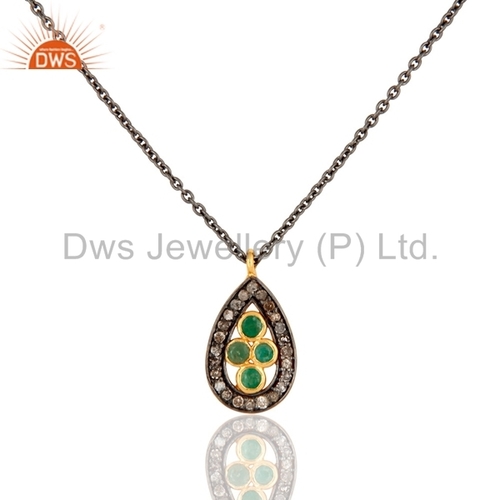 Natural Gemstone Pave Diamond Pendant Necklace