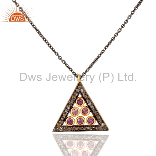 Amethyst Natural Diamond Chain Pendants