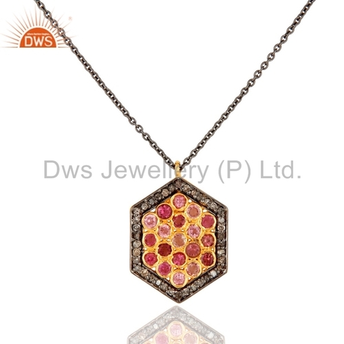 Tourmaline Pave Diamond Silver Gold Pendant