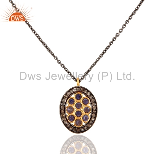 Round Brilliant Cut 925 Silver Gemstone Diamond Pendant Necklace