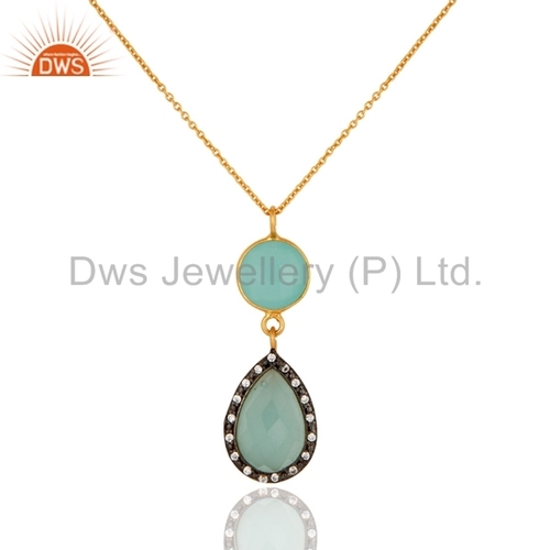 Aqua Chalcedony Gemstone Chain Pendant