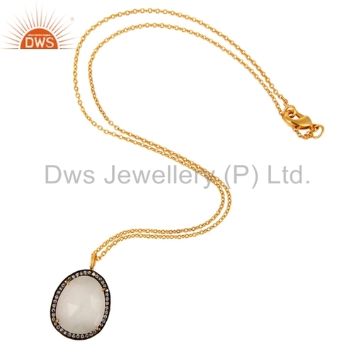 White Moonstone Gemstone Silver Chain Pendant Jewelry