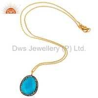 Gold Turquoise Gemstone Chain Pendant Jewelry