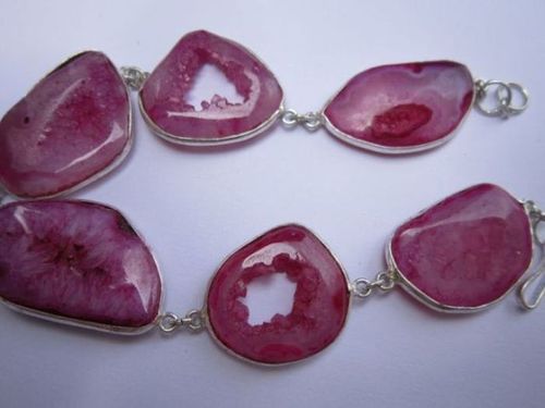 121 cts 8 inch 6 pcs pink druzy sterling silver coated ready to wear bracelet 