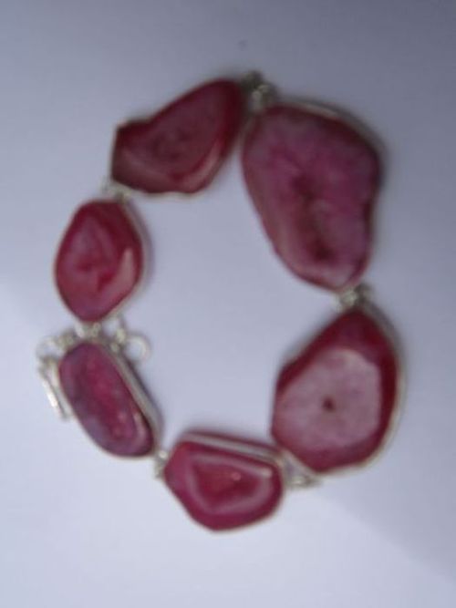 112 cts 8 inch 6 pcs pink druzy sterling silver coated ready to wear bracelet 