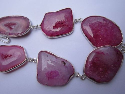 82 cts 8 inch 6 pcs pink druzy sterling silver coated ready to wear bracelet 
