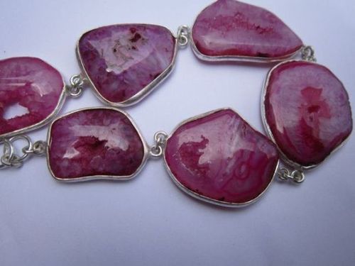 111 cts 8 inch 6 pcs pink druzy sterling silver coated ready to wear bracelet 