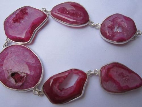 140 cts 8 inch 6 pcs pink druzy sterling silver coated ready to wear bracelet 