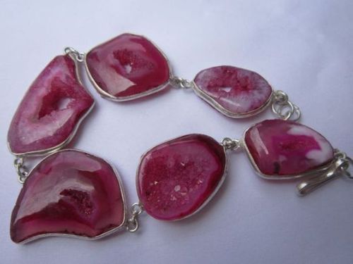 108cts 8 inch 6 pcs pink druzy sterling silver coated ready to wear bracelet 