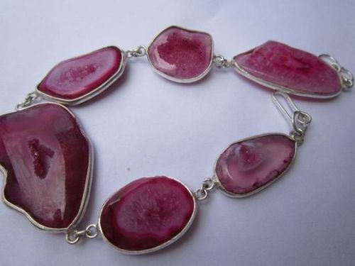113 cts 8 inch 6 pcs pink druzy sterling silver coated ready to wear bracelet 