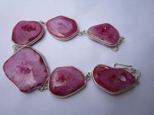 108cts 8 inch 6 pcs pink druzy sterling silver coated ready to wear bracelet 