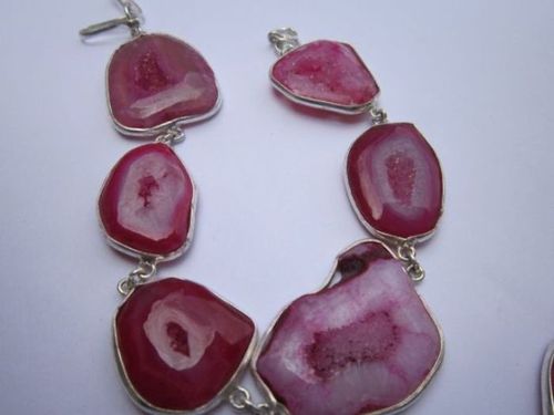 133cts 8 inch 6 pcs pink druzy sterling silver coated ready to wear bracelet 