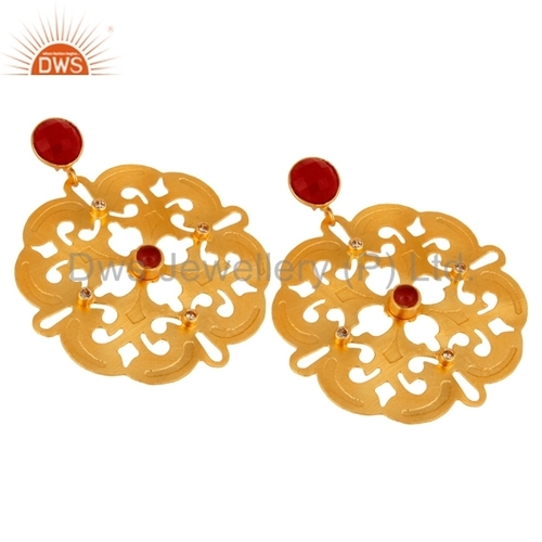 24K Gold Vermeil Aventurine Brass Earrings - 20-25mm, Red Aventurine | Elegant Design, Durable Finish