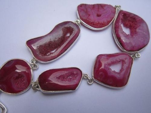 119cts 8 inch 6 pcs pink druzy sterling silver coated ready to wear bracelet 
