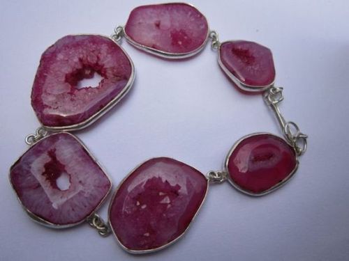 108cts 8 inch 6 pcs pink druzy sterling silver coated ready to wear bracelet 